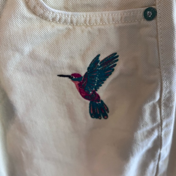 Sandrine Rose Yellow Denim Mini Skirt Embroidered Hummingbird NWT Size 25 - Picture 5 of 8